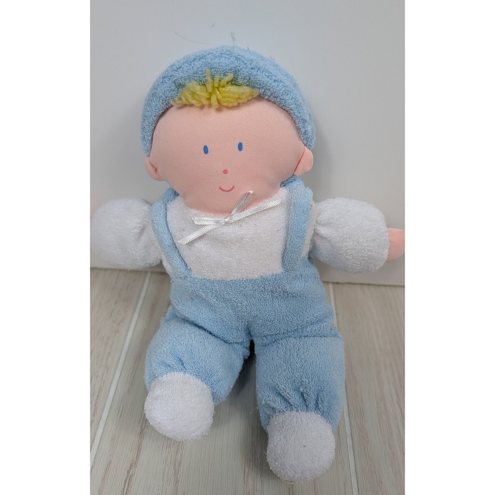 Eden Baby Boy Plush Doll Blue White Terry Cloth Overalls Vintage Toy